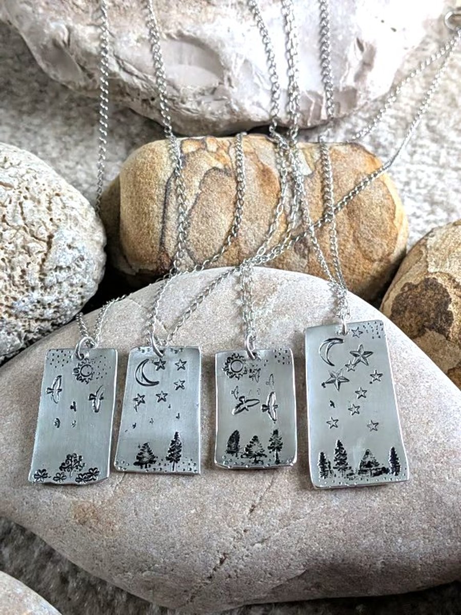 Image of Tree Scene Sterling Silver Pendants
