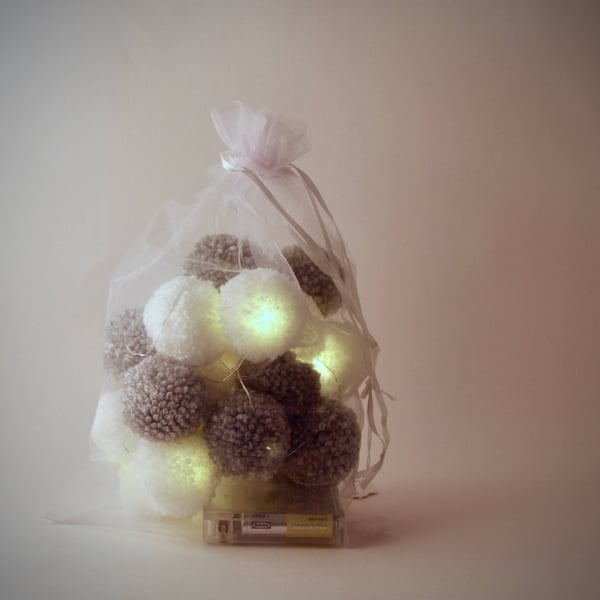 20 fairy lights with Grey and White pom-poms.