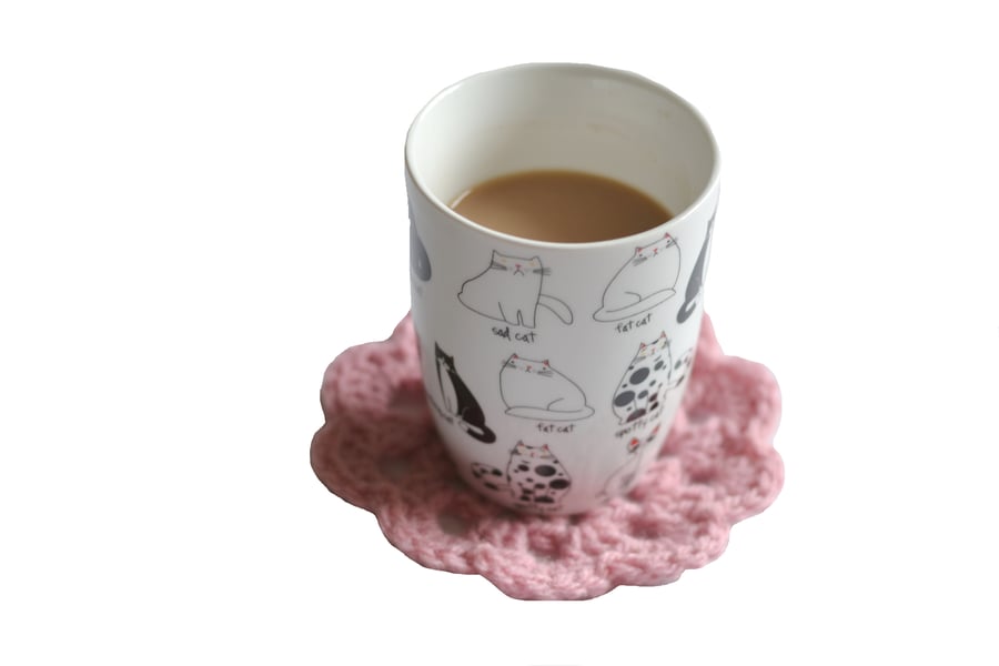 Rose Pink Hand Crochet Coasters for Mugs,Cups, Plant Pots and Much More 