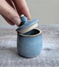 Small handmade ceramic lidded pot with baby penguin, blue glaze - Image 2