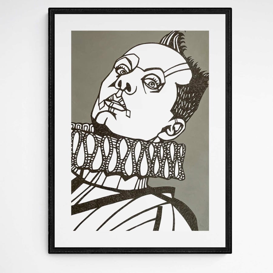 KLAUS NOMI Original Ink Drawing & Acrylic paint, Large Scale artwork