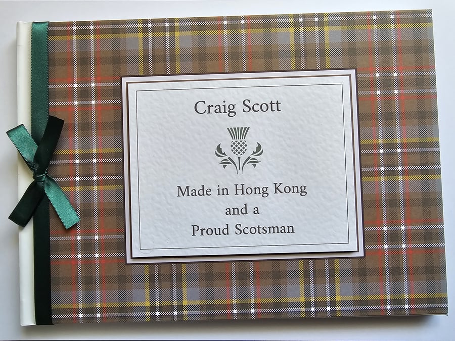 Scottish Scotts weathered green tartan guest book, gift