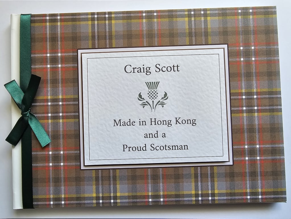 Scottish Scotts weathered green tartan guest book, gift