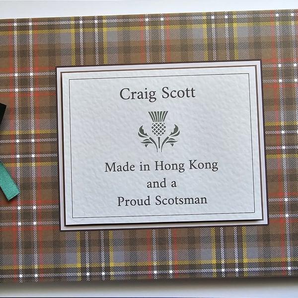 Scottish Scotts weathered green tartan guest book, gift