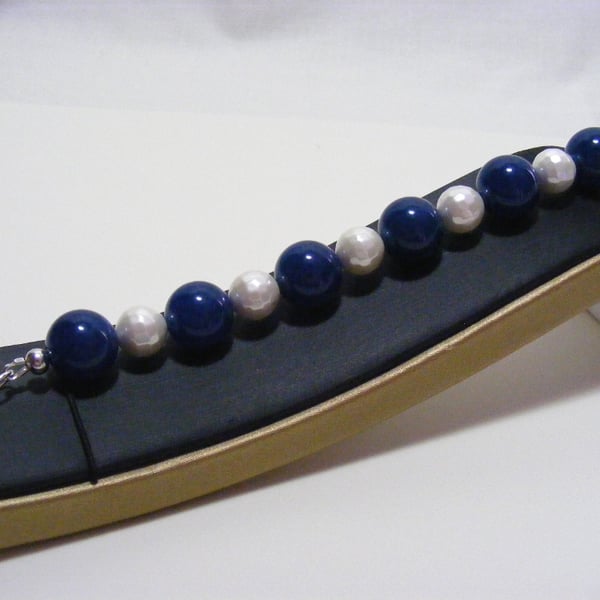 Blue Quartz and White Shell Pearl Bracelet