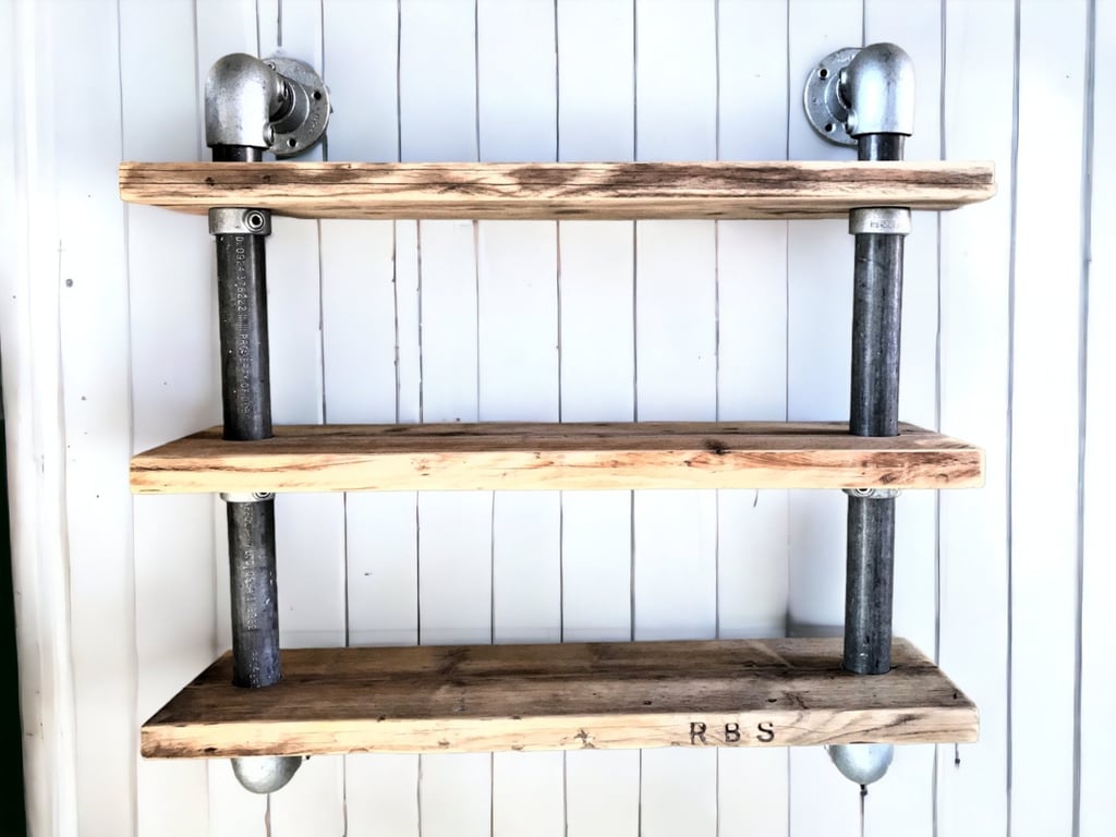 Wall Mounted Shelving, Scaffold Board, Tube Shelf, Shelving. Reclaimed Industria