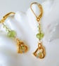 Gold Peridot Heart Earrings, Gold Heart Gemstone Drop Leverback Earrings - Image 1