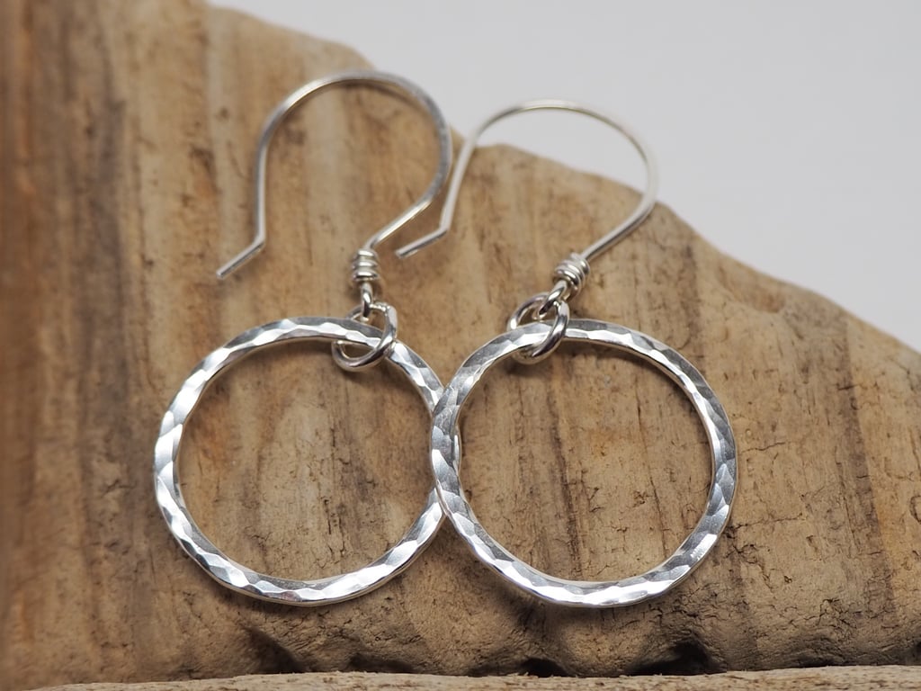 Argentium silver hammered hoop earrings