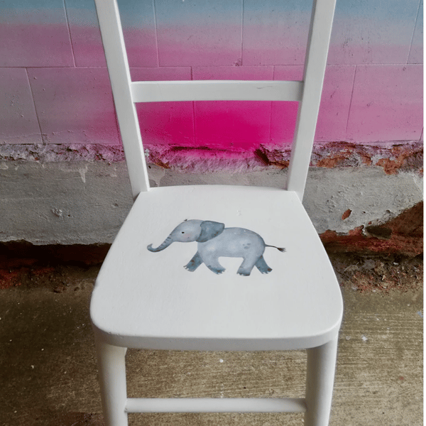 Children's personalised wooden nursery school chair with elephant theme 