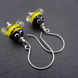 sterling silver earrings, lampwork glass bee jewellery