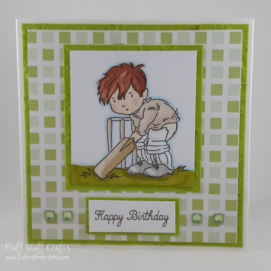 Handmade birthday card - the cricketer
