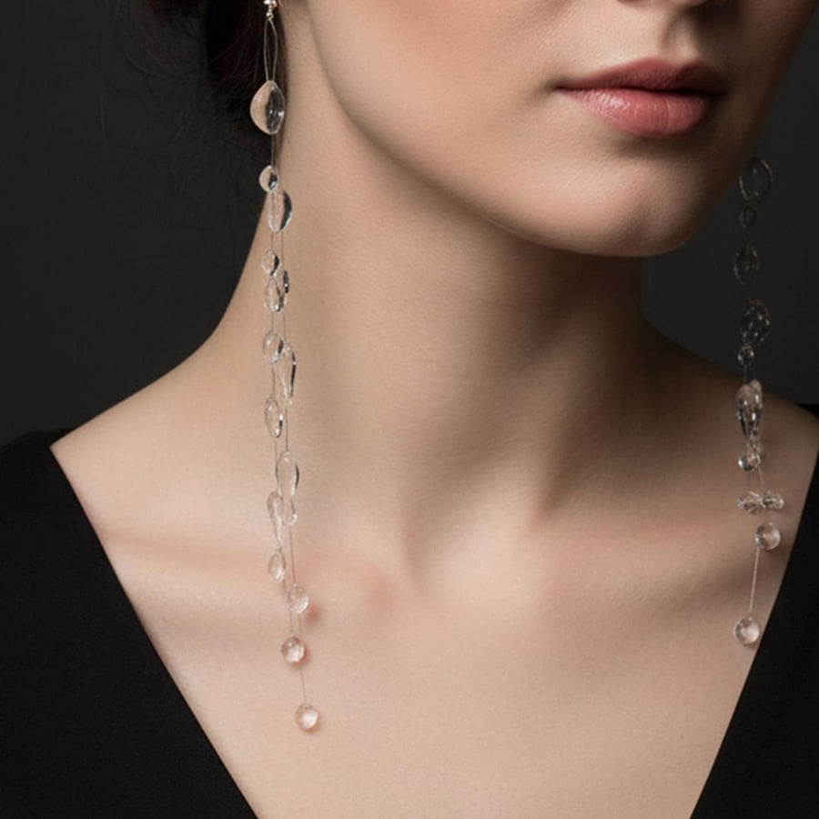 Long Clear Resin Cascading Raindrop Waterfall Earrings