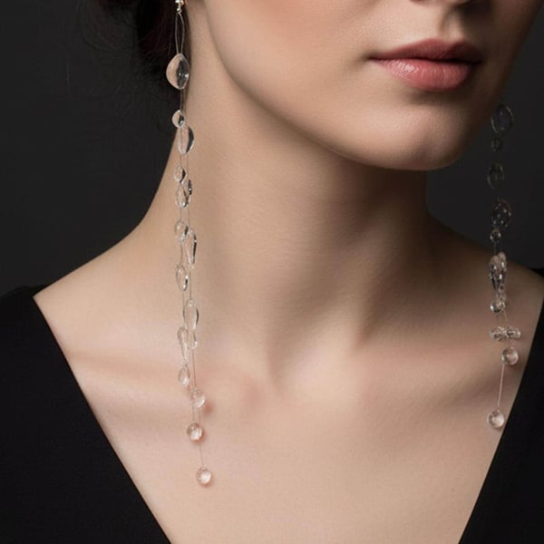 Long Clear Resin Cascading Raindrop Waterfall Earrings