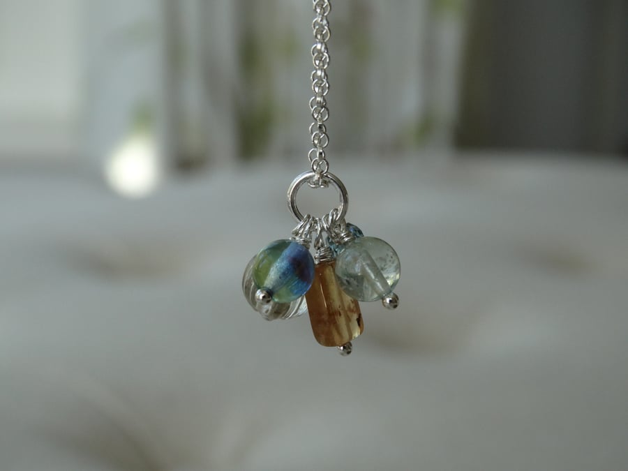 After the Rain semi precious gemstone charm cluster pendant