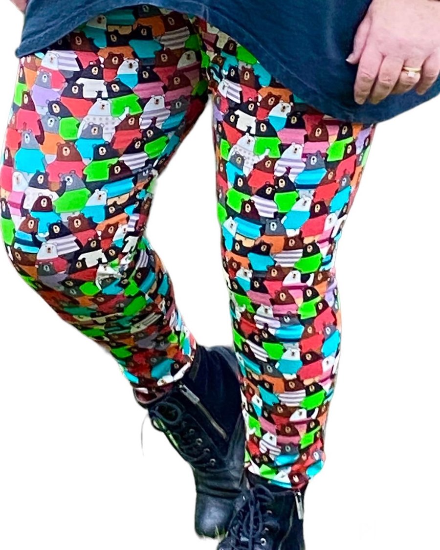 Funky Multi-coloured Adult Bear Leggings - Sizes Small (10-12)