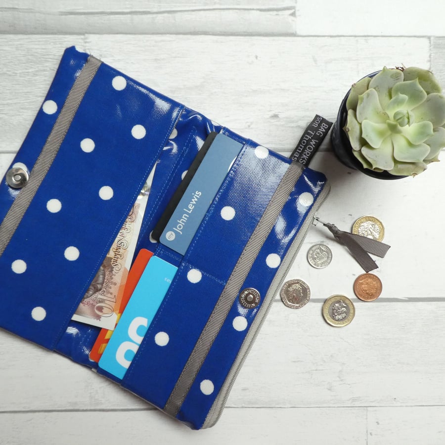 Seconds Sunday Handmade Oilcloth Navy and Spot Clutch Wallet