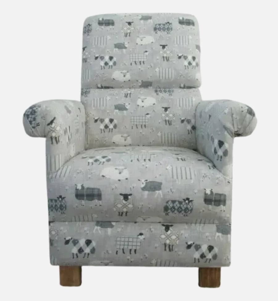 Grey Sheep Armchair Adult Chair iLiv Baa Lambs Fabric Patchwork Nursery Animals
