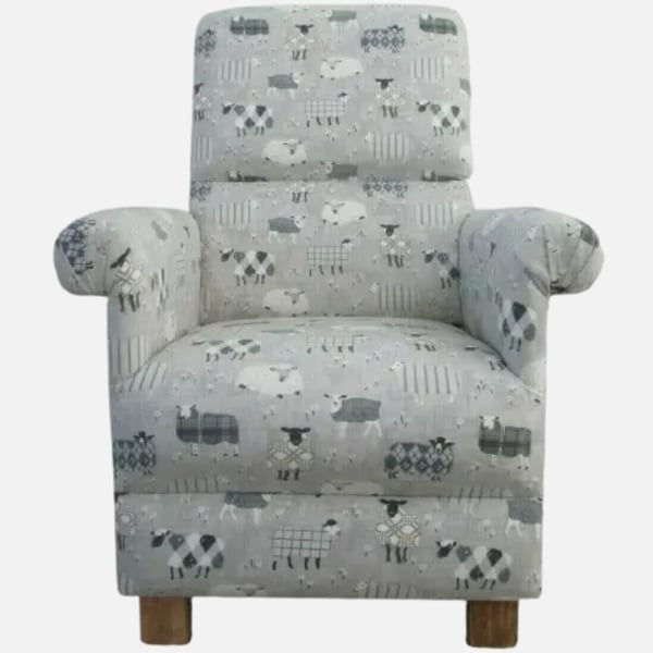 Grey Sheep Armchair Adult Chair iLiv Baa Lambs Fabric Patchwork Nursery Animals