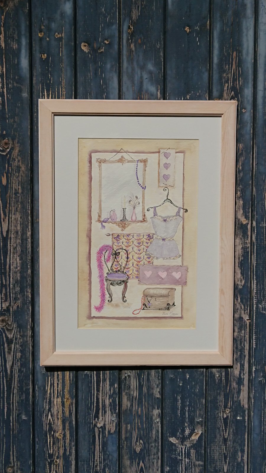 Mauve vintage inspired lingerie collage original watercolour painting