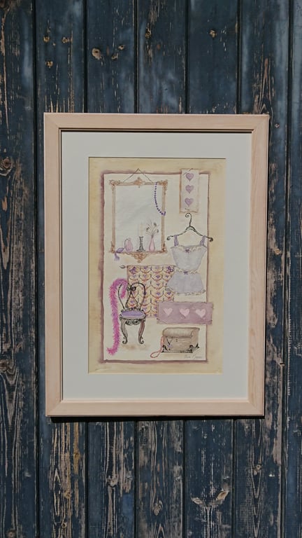 Mauve vintage inspired lingerie collage original watercolour painting