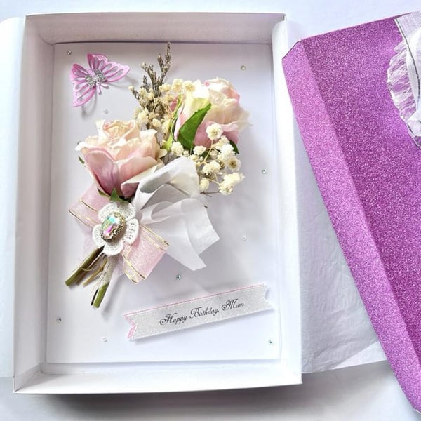 Handmade Personalised Dried Flower Birthday Card C006