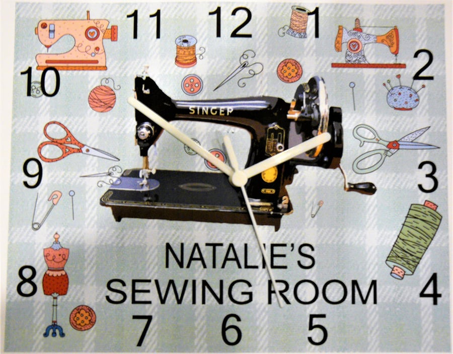 sewing clock sewing machine wall clock personalised
