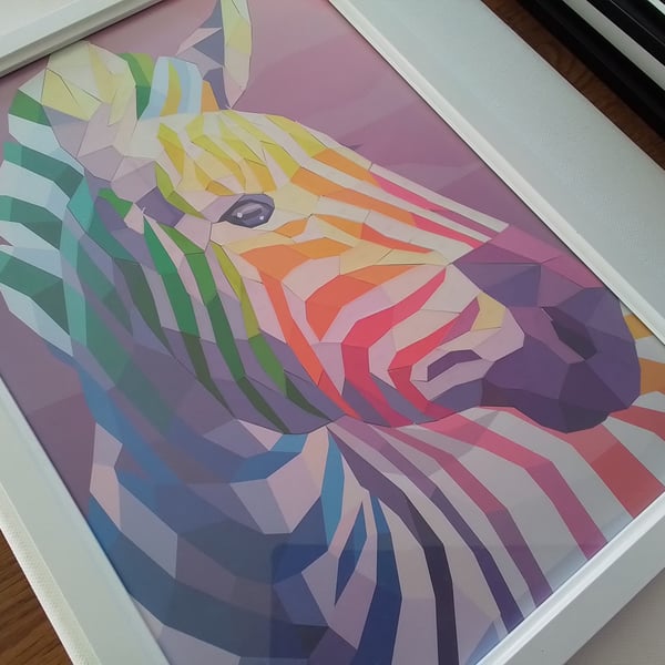 Papercut mosaic zebra picture. Ref 360