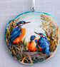 Water birds decoupaged log slice wall decoration