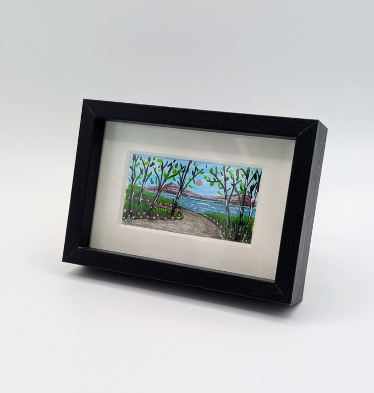 Untitled Framed Miniature Lakeside Painting 