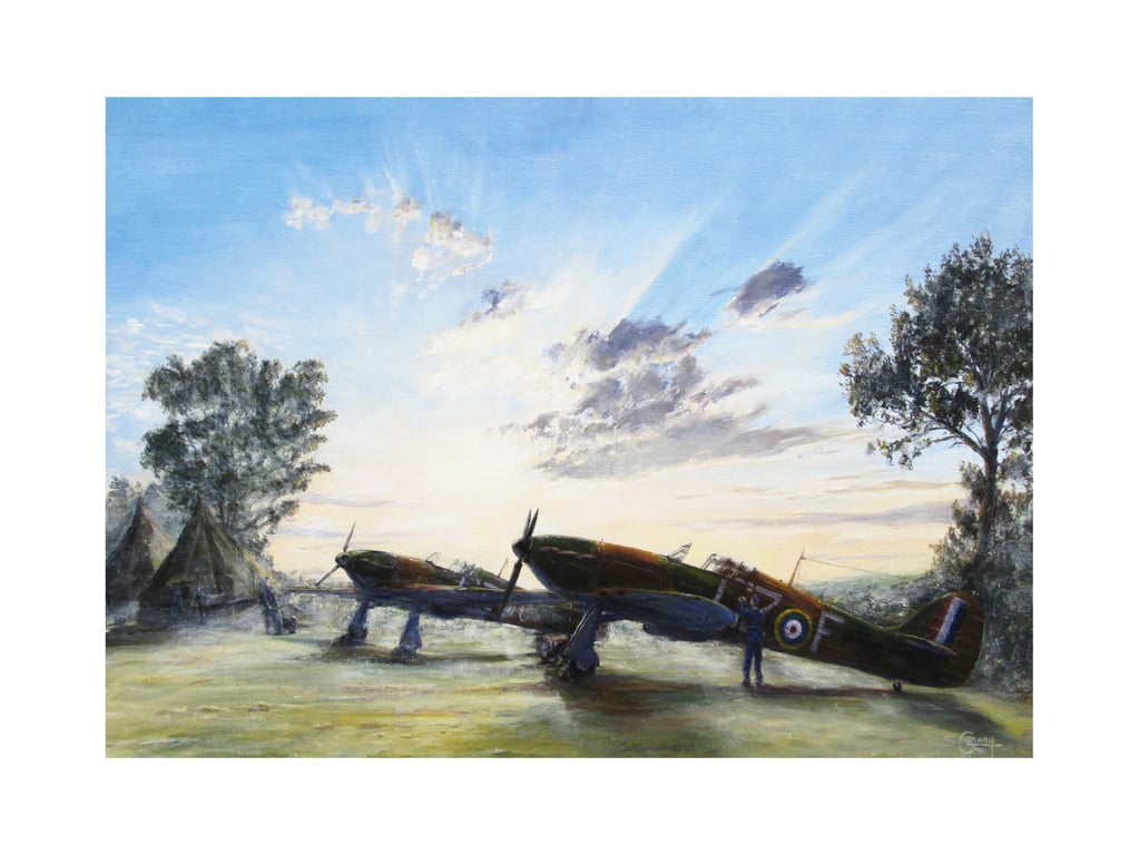 HAWKER HURRICANE Aviation Art Card- Battle of Britain- 7x5 Card Blank Inside    