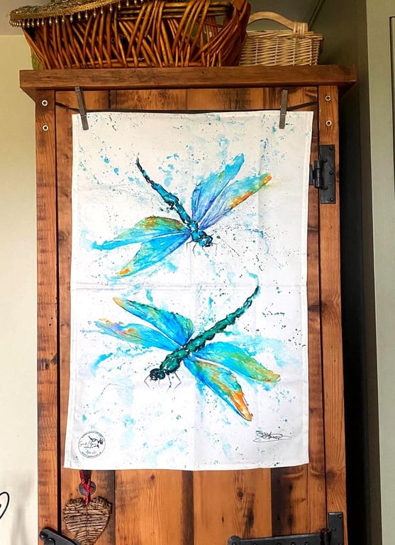 Dragonflies Tea Towel, Wildlife Art Tea Towel, 100% Cotton, Homeware, Textiles, 