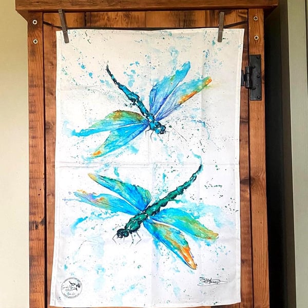 Dragonflies Tea Towel, Wildlife Art Tea Towel, 100% Cotton, Homeware, Textiles, 
