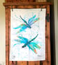 Dragonflies Tea Towel, Wildlife Art Tea Towel, 100% Cotton, Homeware, Textiles, 