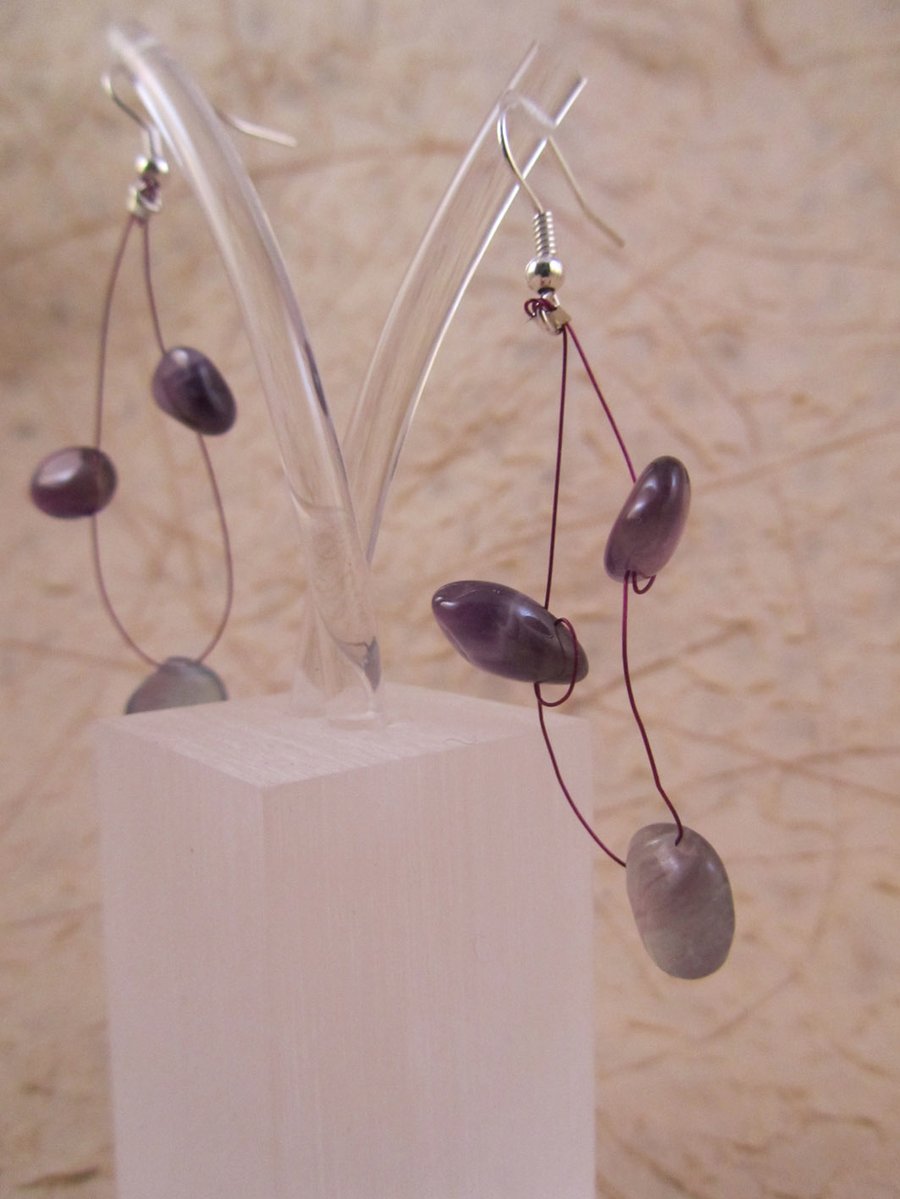 Purple Amethyst and Green Flourite Long Dangle Earrings