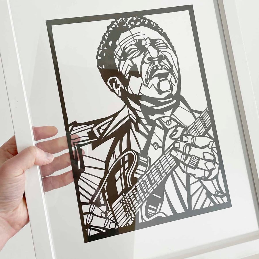BB KING handcrafted papercut, Original artwork, Available in 2 sizes