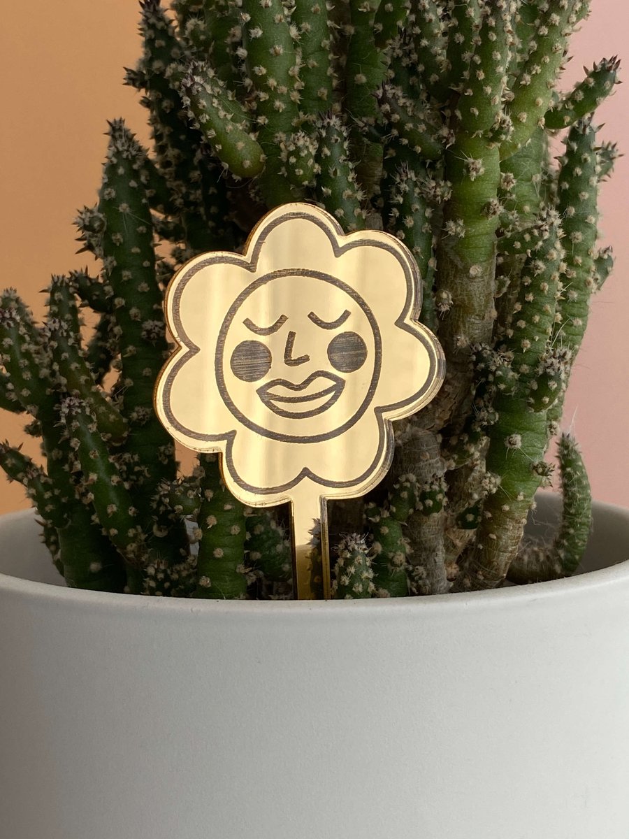 Happy face flower house plant decor, plant marker gifts for plant lovers