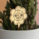 Happy face flower house plant decor, plant marker gifts for plant lovers