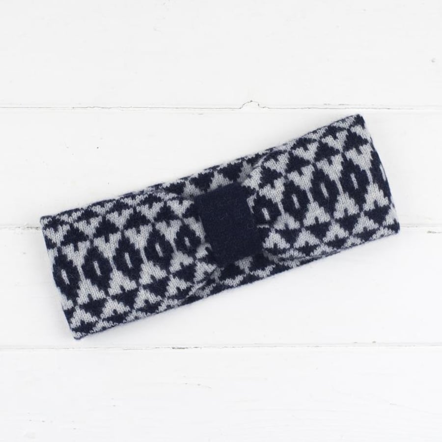 Mirror knitted headband - navy and grey