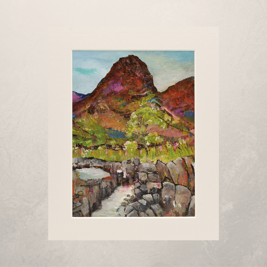Contemporary Mounted Acrylic Painting of Glencoe, Scotland. 10 x 8 inches.