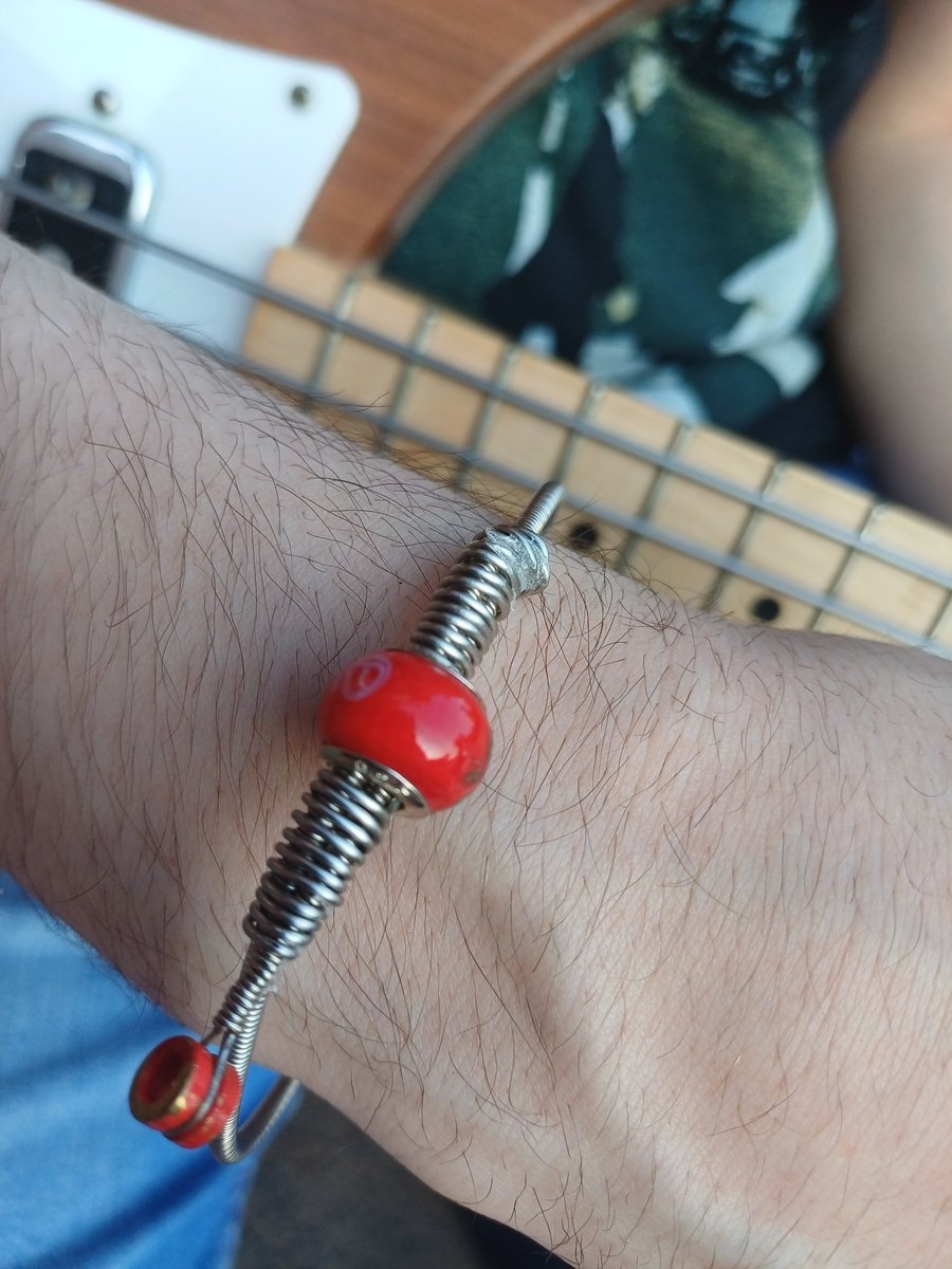 Upcycled and Re-Purposed Red Guitar String Bangle