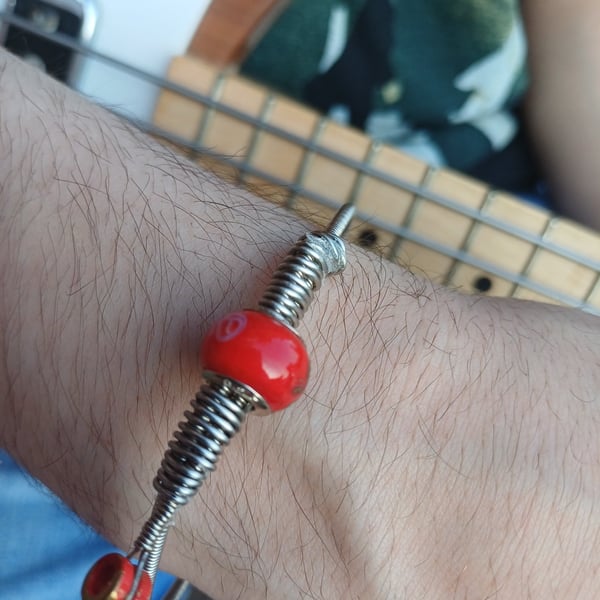 Upcycled and Re-Purposed Red Guitar String Bangle