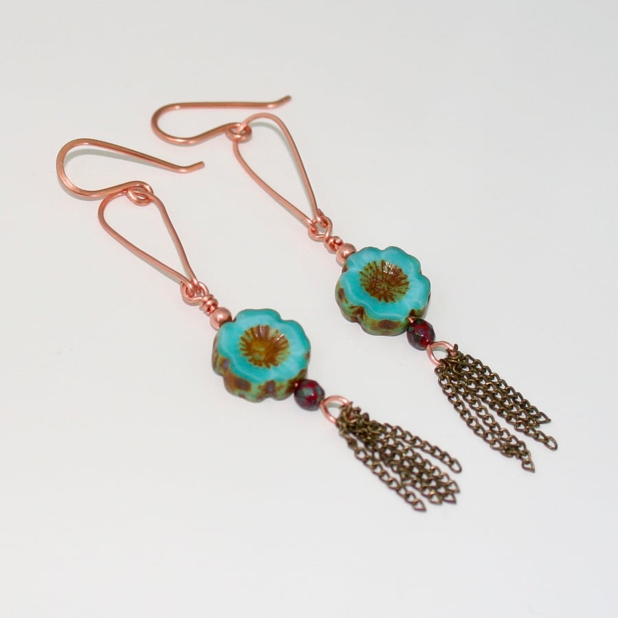 Hawaiian flower and copper earrings