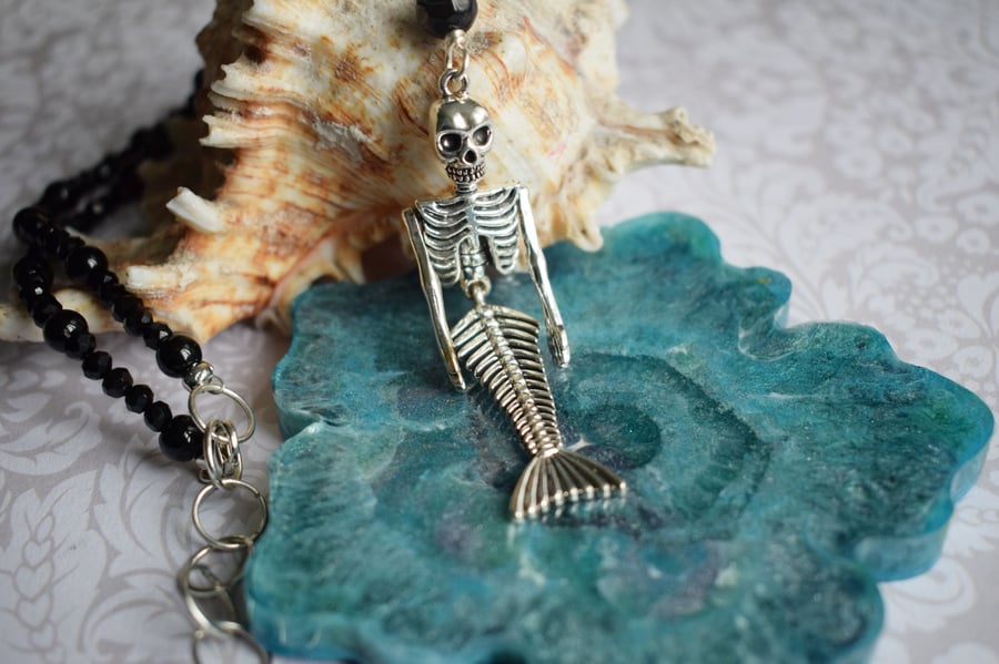 Gothic Skeleton Mermaid Necklace