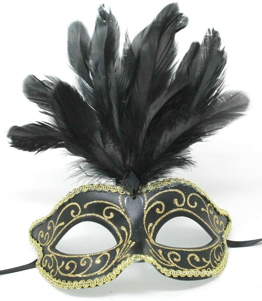 Glittering Black and Gold Feather Masquerade Mask - Folksy