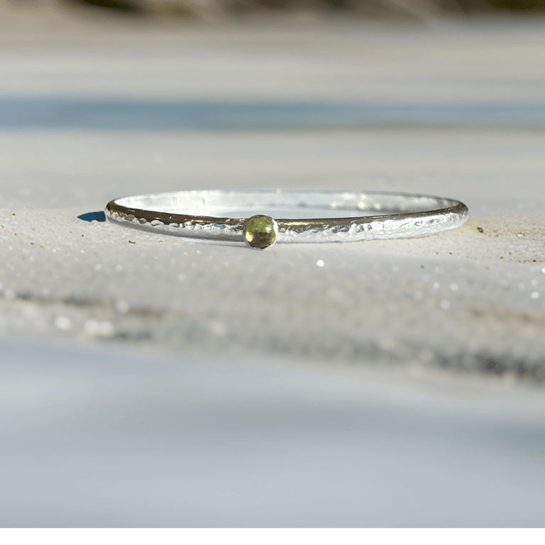 Silver Peridot Birthstone Bangle