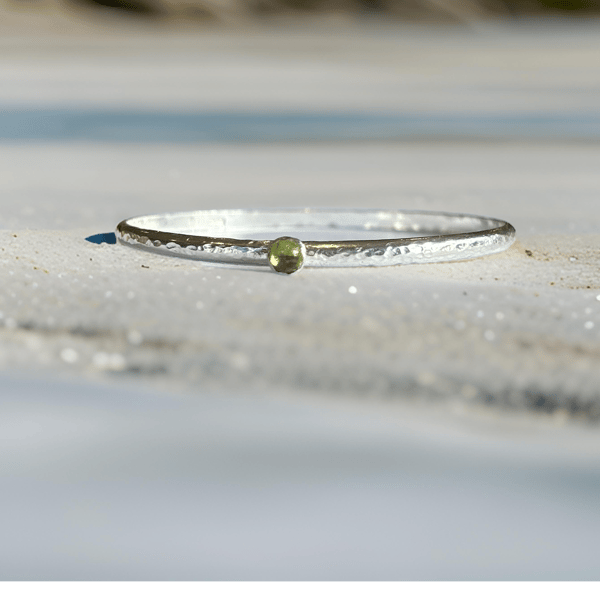 Silver Peridot Birthstone Bangle