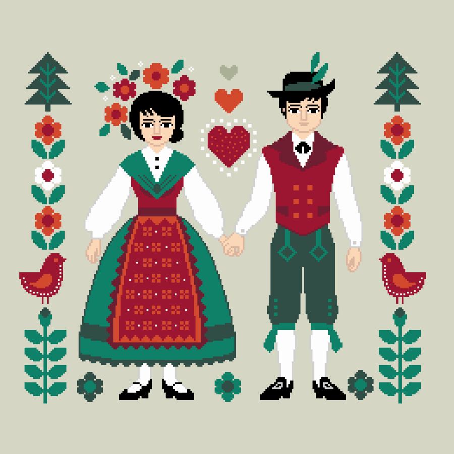 052B - Cross Stitch Nordic Folk Traditional National Costume Boy & Girl Wedding