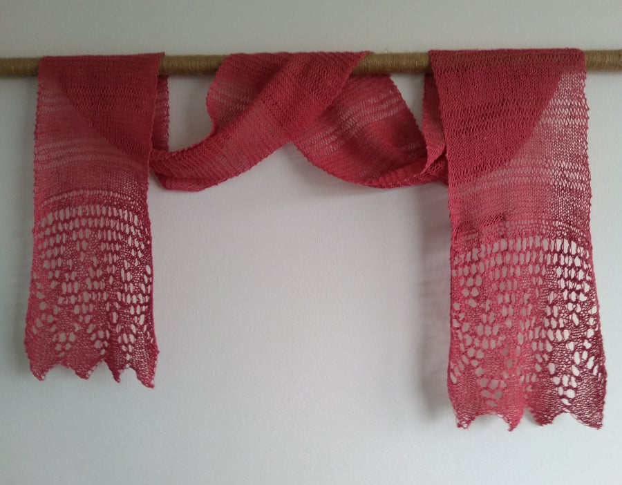 Hand Knitted Linen scarf in Dark Pink