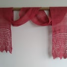 Hand Knitted Linen scarf in Dark Pink