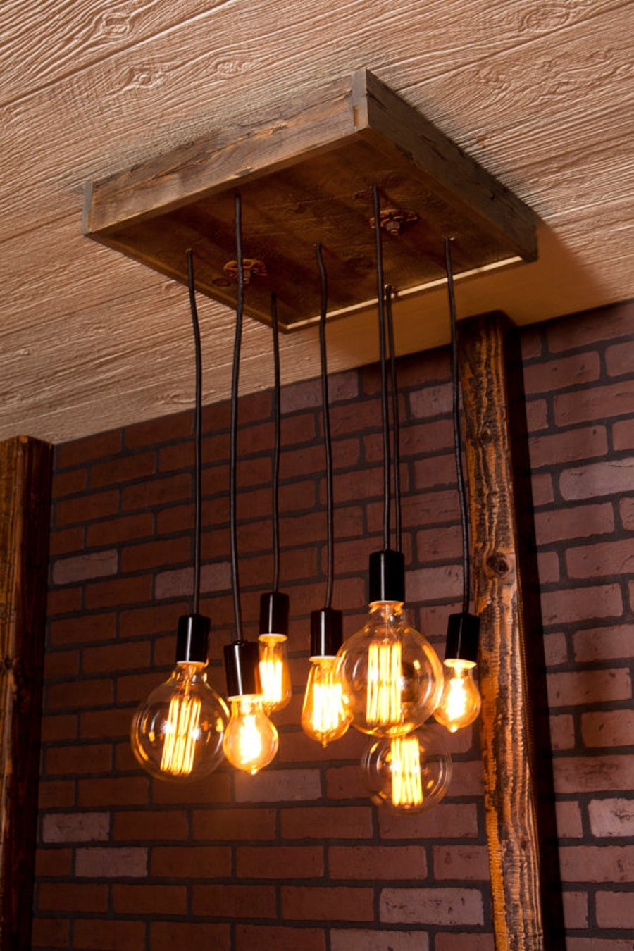 Industrial Lighting, Industrial Chandelier With Reclaimed Wood and 7 Pendants